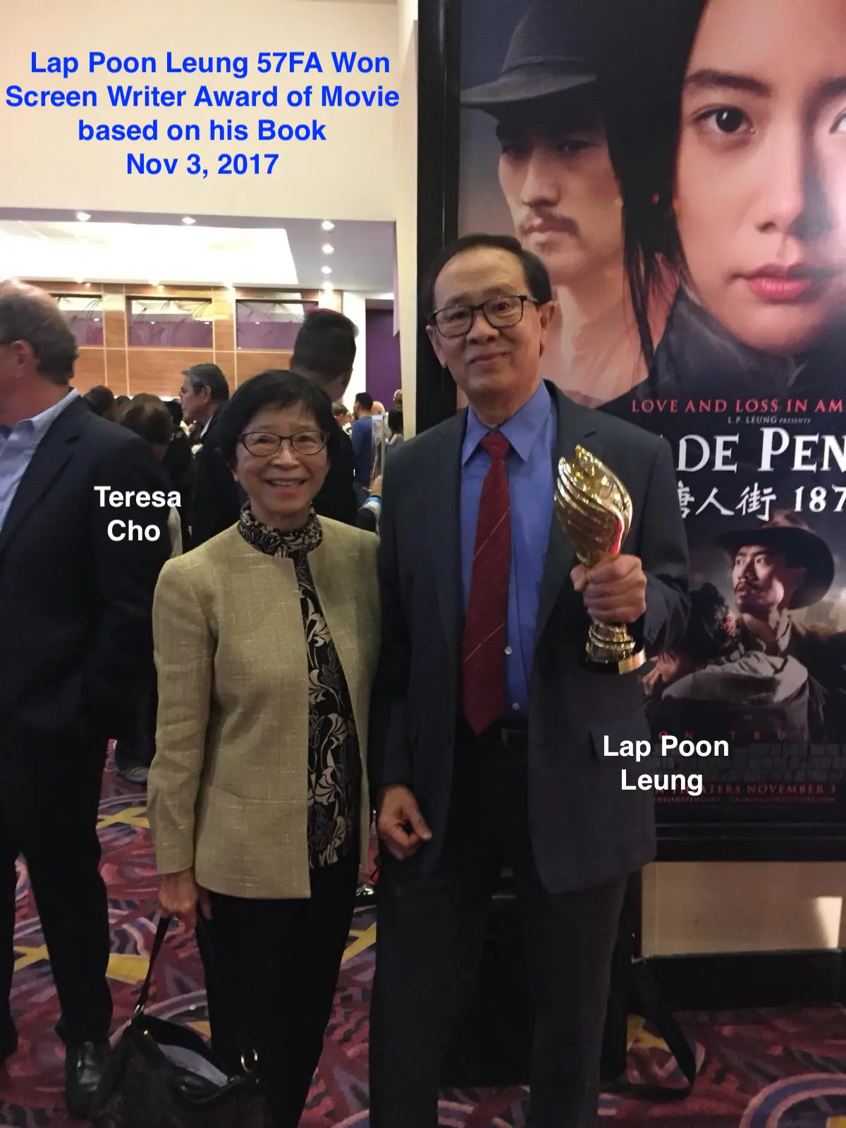 S. CA folks cheering Lap Poon Leung 67FA for his Screen Writer Award Nov 3, 2017 